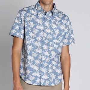 Jachs Blue White Tropical Palm Print Stretch Short Sleeve Button Up Shirt NEW M